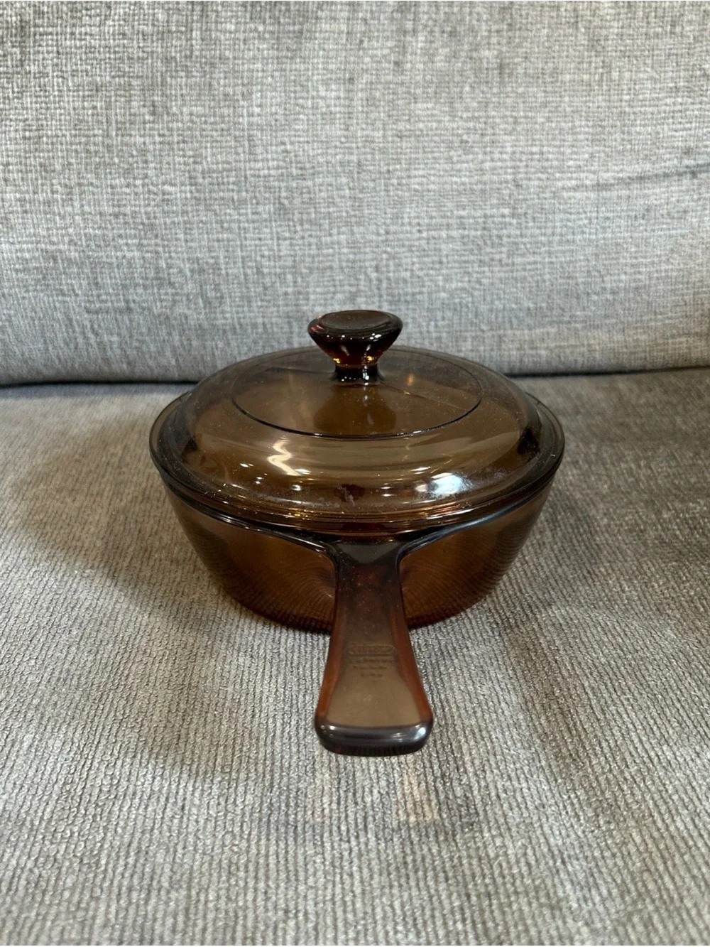 Vintage Vision by Corning Amber Glass 0.5 L Sauce Pan Pot USA W/Pyrex Lid USA